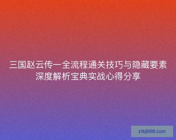 三国赵云传一全流程通关技巧与隐藏要素深度解析宝典实战心得分享